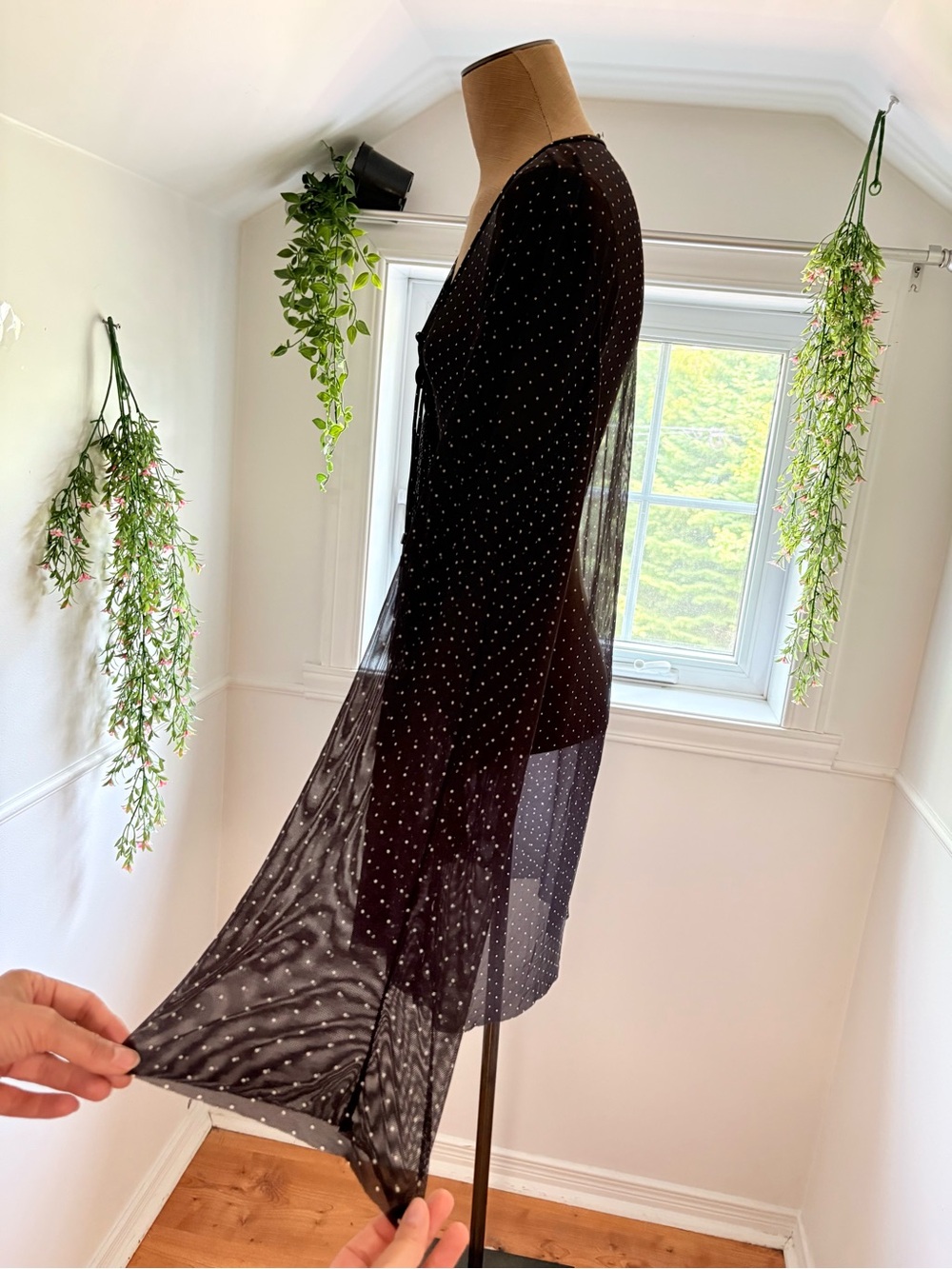Sheer Black Polka Dot Tie-Front Coverup - Picture 3 of 4